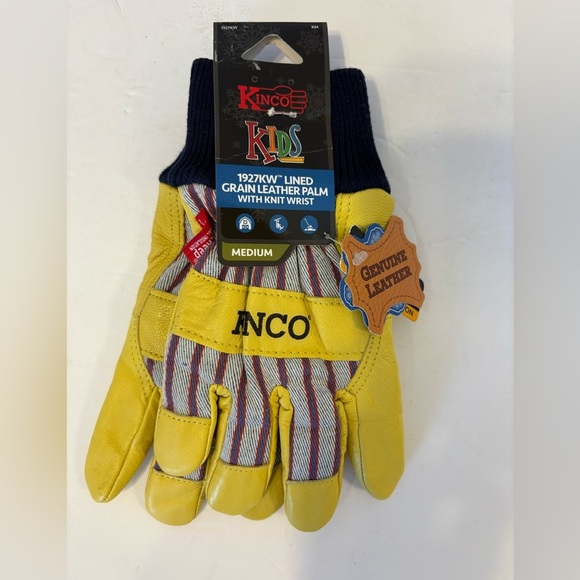 KINCO 1927KW lined grain leather palm knit wrist gloves kids size medium NWT - Picture 1 of 6